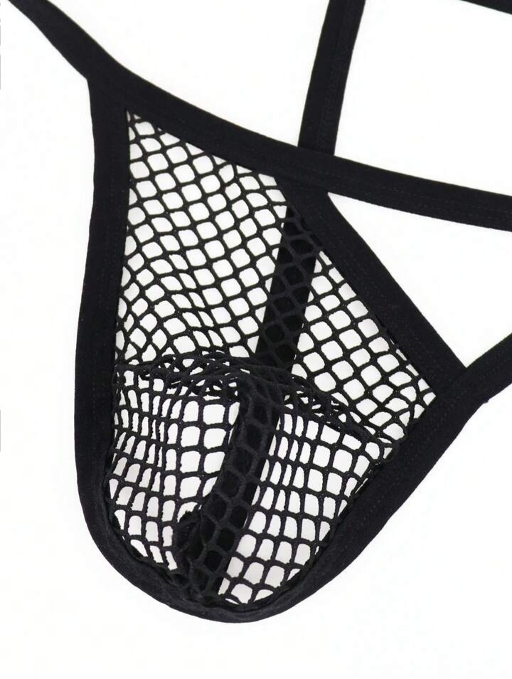Men's Fashionable Black Mesh Lingerie, Waist-High Briefs For Men